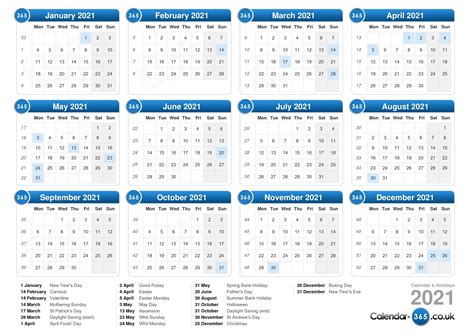 Calendar 365 Uk 2021